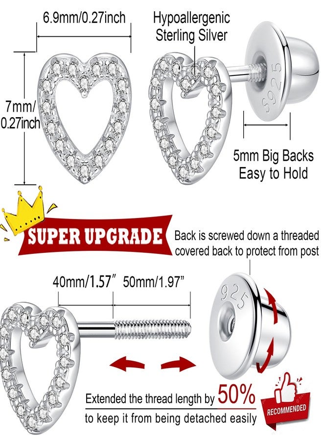 Lulau Sterling Silver Heart Earrings with Screw Back for Women 925 Sensitive Stud Everyday Ladies (Wihte B) - Image 2
